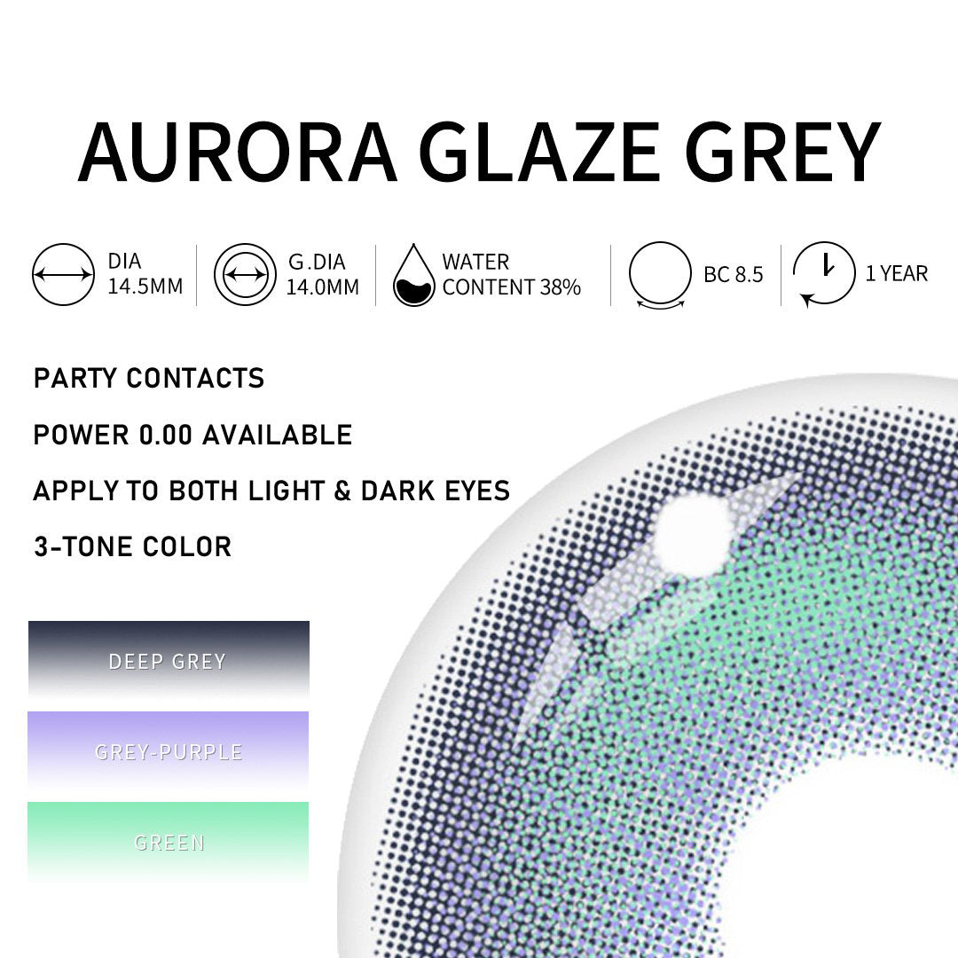 Luminareye Aurora Glaze Grey Colored Contacts | Iridescent Grey Lenses, 1 Year